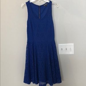 Express navy blue skater dress with lace details.